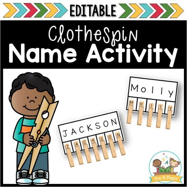 Clothespin clipart letter. Name activity pre k