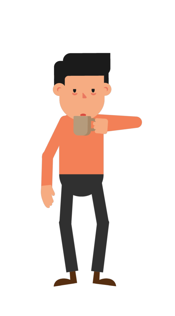 Tired man drinking coffee. Clothespin clipart wooden peg