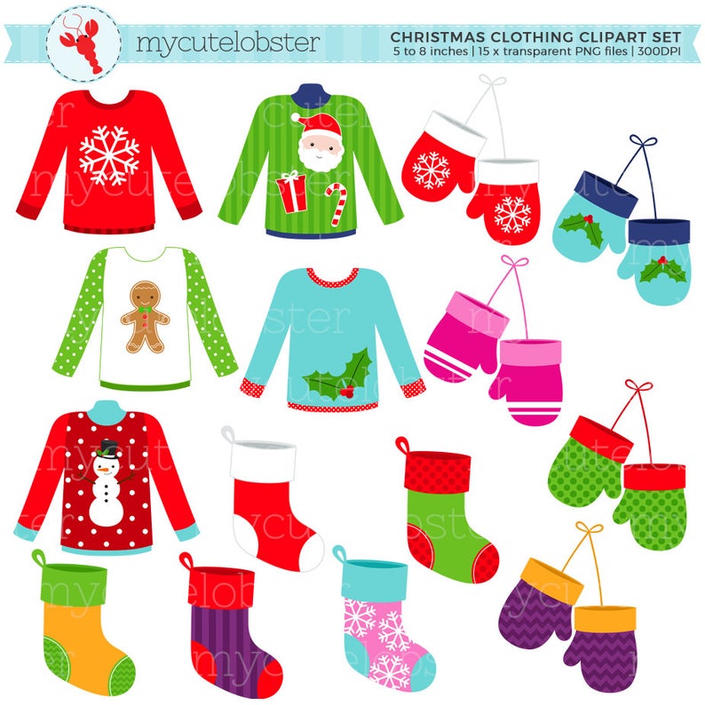 Set clip art of. Clothing clipart christmas