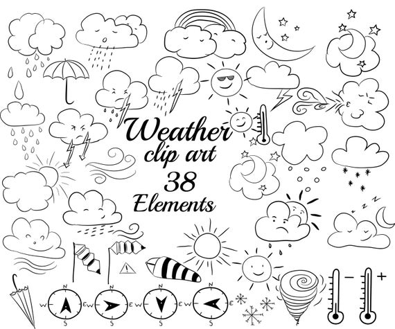 Clouds clipart doodle. Weather doodles umbrella sun