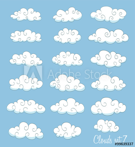 Set of cute cartoon. Clouds clipart swirl