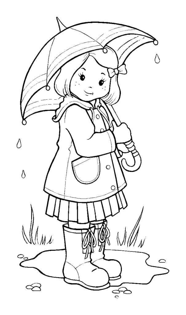 Windy clipart girl raincoat. Cloudy day drawing at