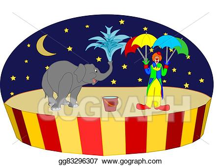 Vector art circus elephant. Clown clipart scene