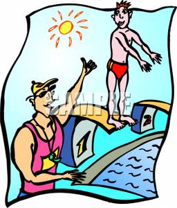 Swimmer clipart swimming coach. A colorful cartoon of