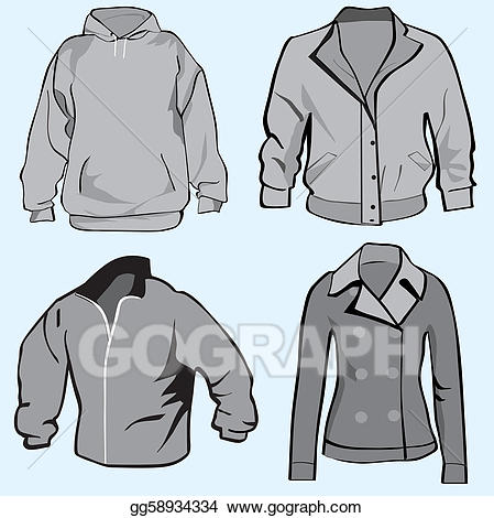 Coat clipart hoodie jacket. Vector art set template