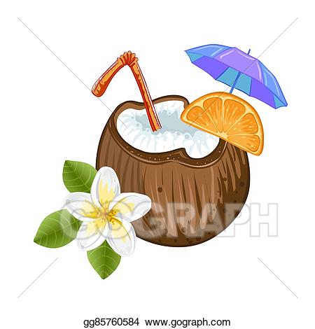 Vector stock coconut illustration. Cocktail clipart exotic