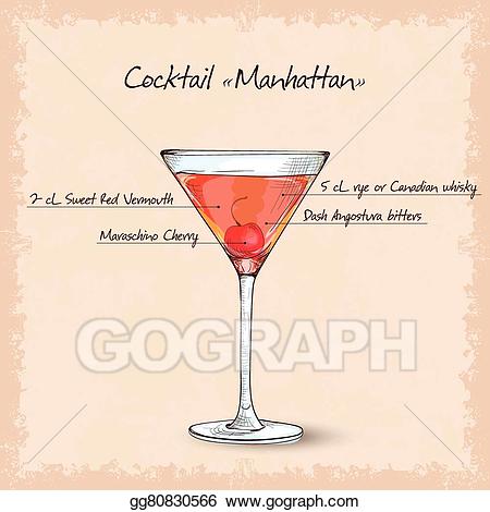 Vector art scetch eps. Cocktail clipart manhattan cocktail