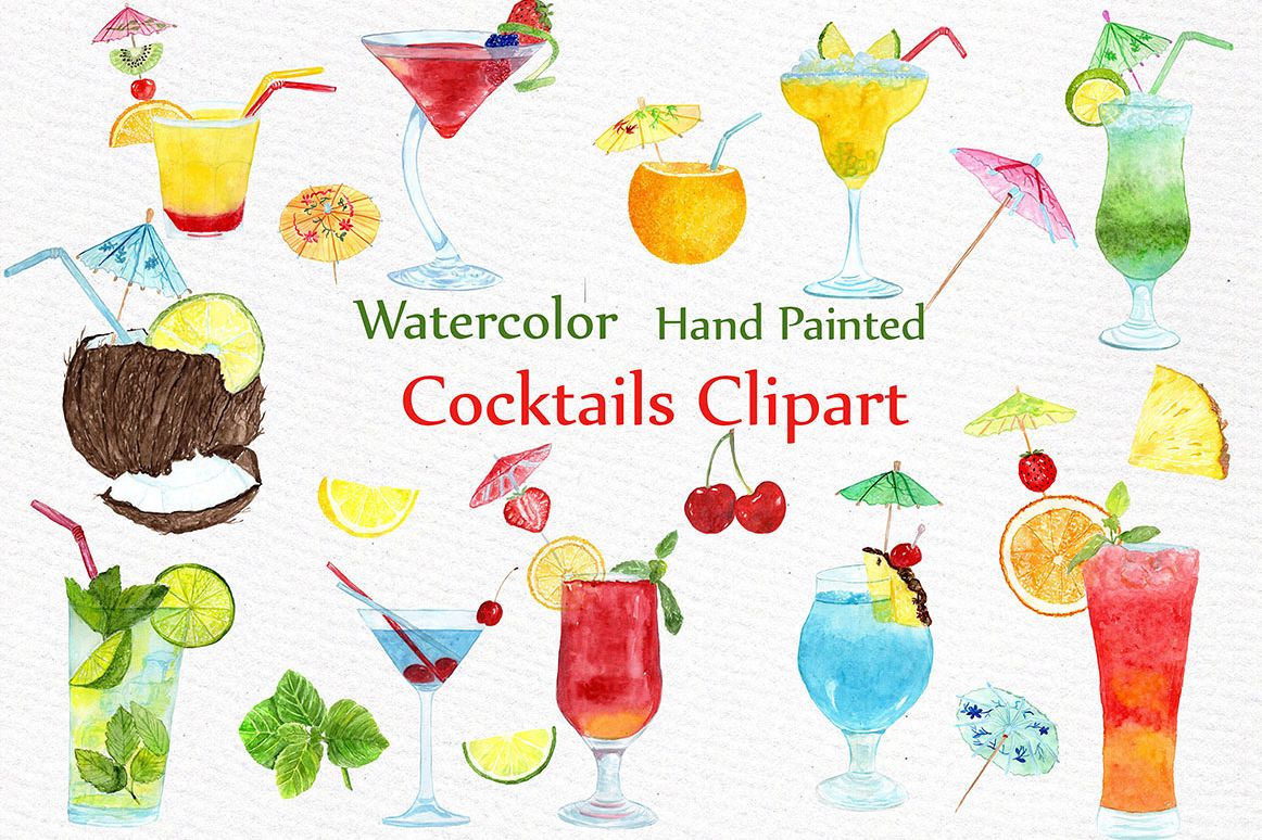 . Cocktails clipart watercolor