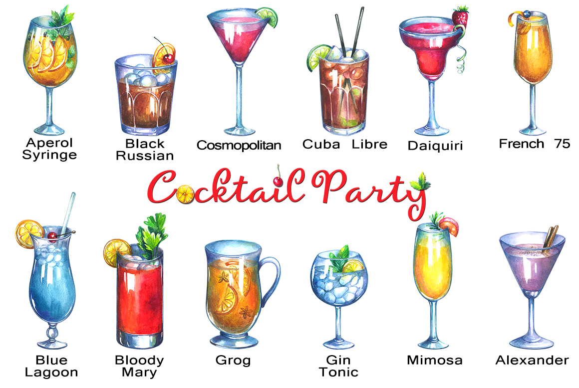 Cocktails clipart watercolor. 
