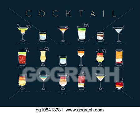 Cocktails clipart cocktail menu. Vector poster flat dark