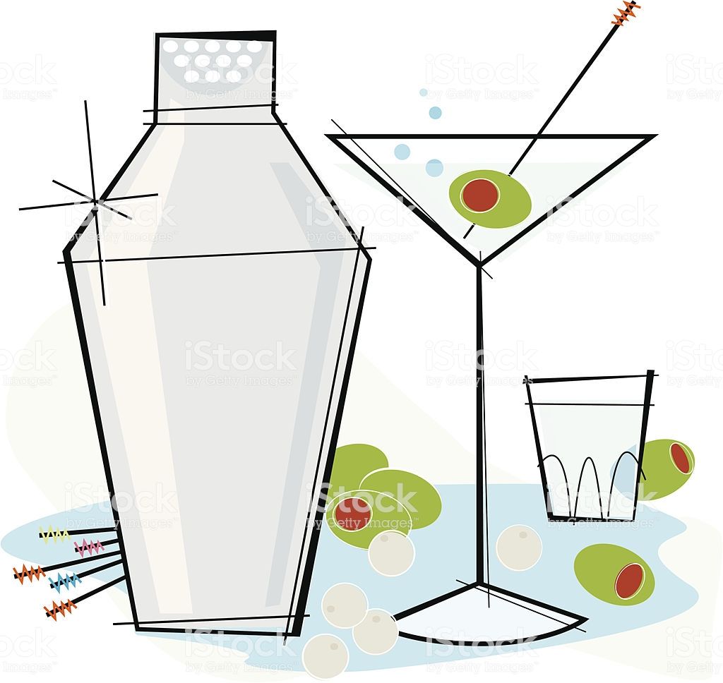 Retro stylized spot illustration. Cocktails clipart cocktail shaker