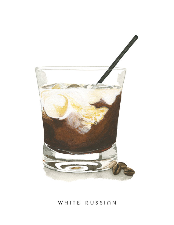 Midcentury cocktail watercolor print. Cocktails clipart white russian