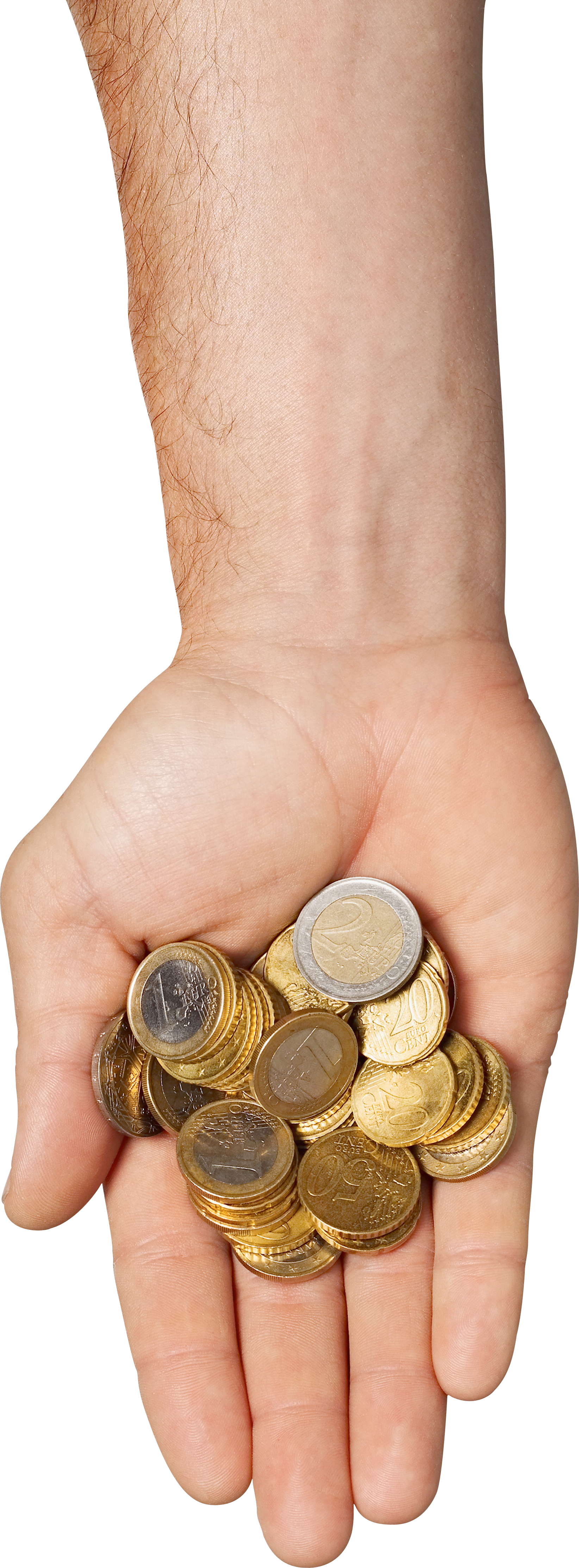 Holding coins isolated stock. Hand with money png