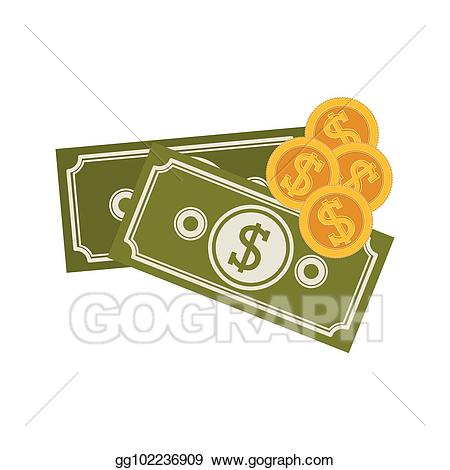 Vector art with bills. Coins clipart silhouette