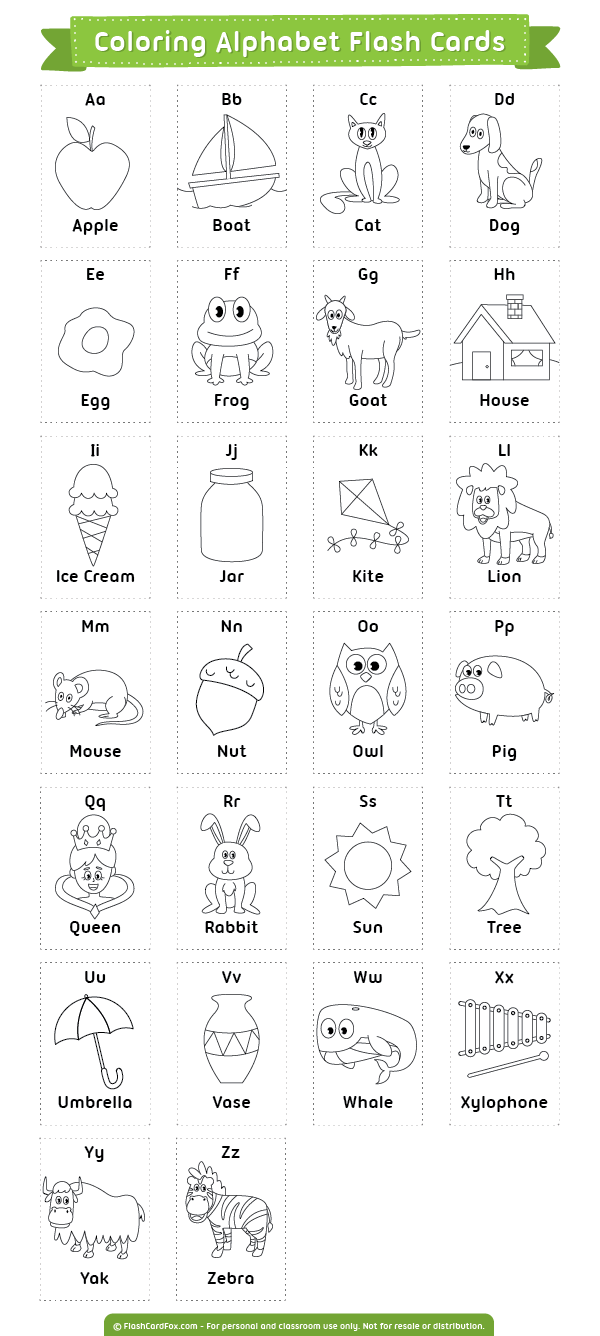 Color clipart flashcard. Free printable coloring alphabet