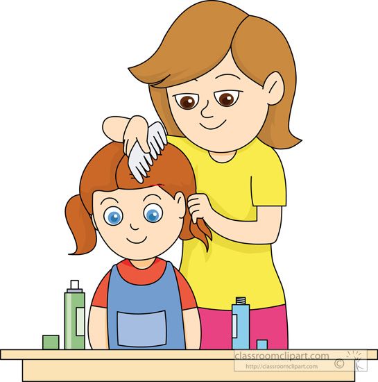 Mother combing daughters home. Comb clipart hair hygiene