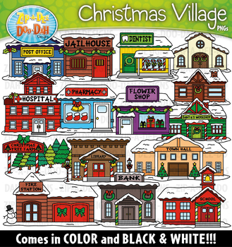 Neighborhood clipart village. Christmas community buildings zip