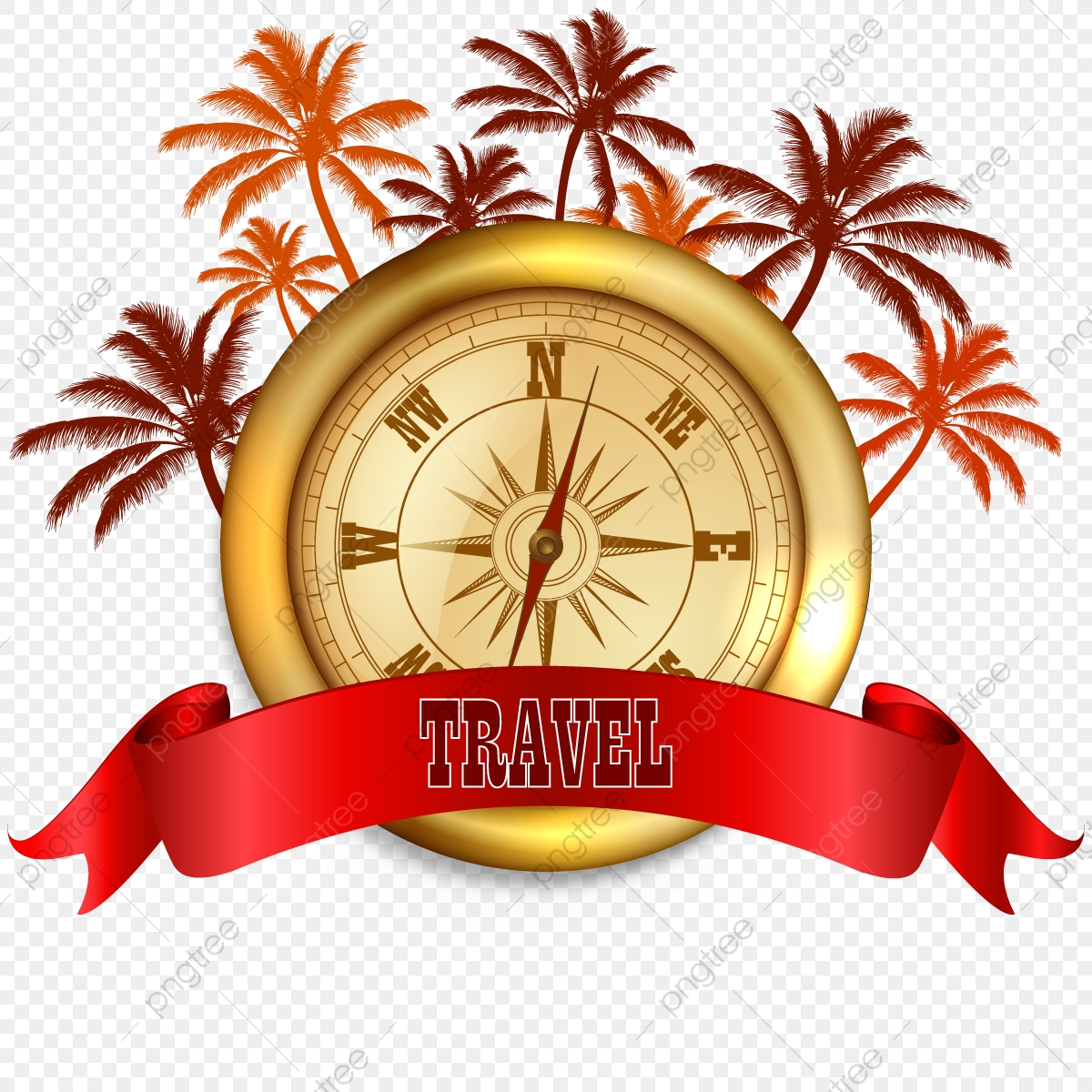 Compass clipart golden compass. And palm trees travel