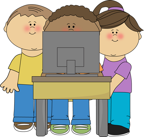 Computer clip art cute. Kids using a school