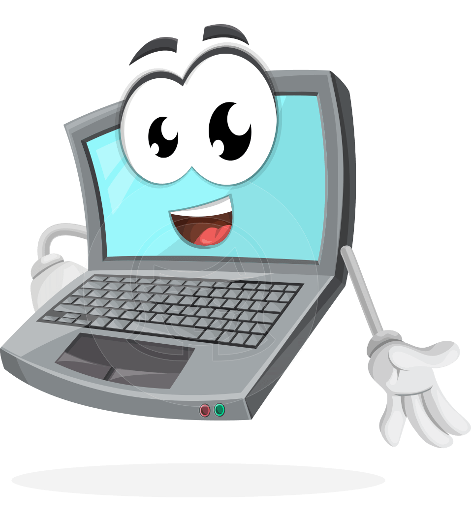 Laptop cartoon character topper. Computer vector png