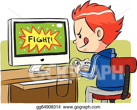 Vector art playing games. Game clipart uses computer