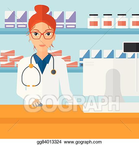 Vector at counter with. Pharmacist clipart computer