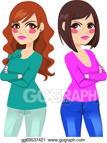 Conflict clipart angry friend. Vector stock women friends