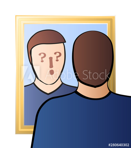 Doubtful man looking in. Confused clipart self doubt