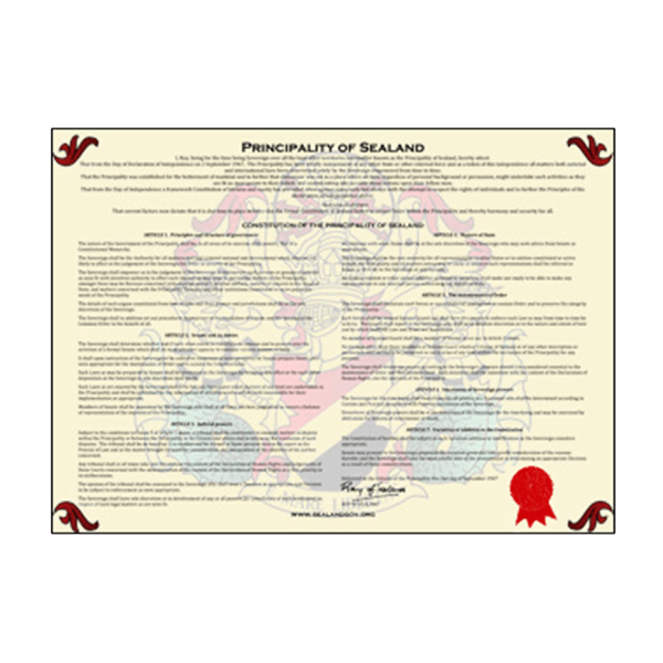 Official sealand constitution principality. Diploma clipart consitution