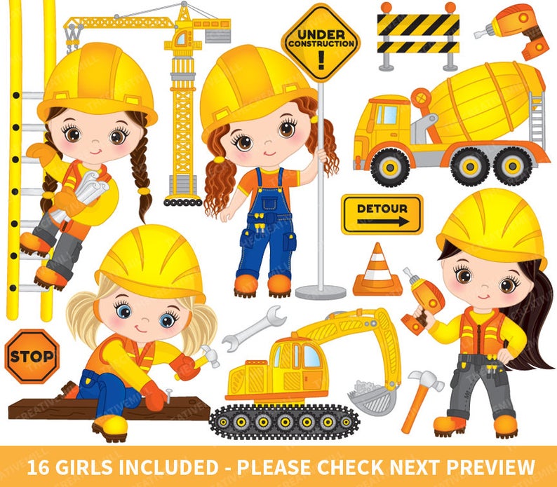 Girl clipart construction. Girls vector kids clip