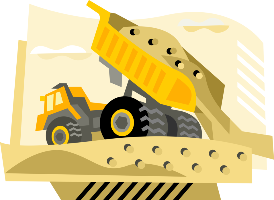 Dump truck dumps load. Construction clipart construction equipment
