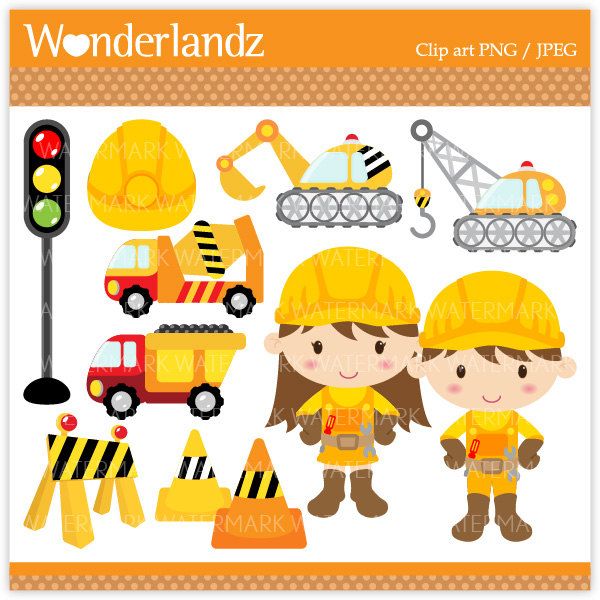 Za kids party digital. Construction clipart construction theme