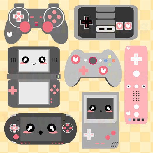 Desks dibujos kawaii pegatinas. Gaming clipart retro gaming