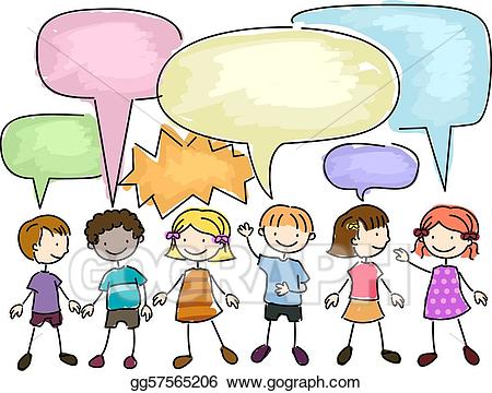Stock illustrations kids talking. Conversation clipart in depth
