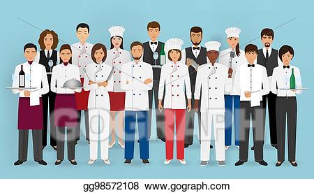 Vector illustration restaurant team. Cook clipart group chef