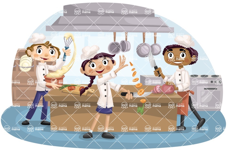 Cook clipart kitchen team. Chefs cooking in vector