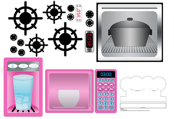 Cookbook clipart toy kitchen. Digital download pink play
