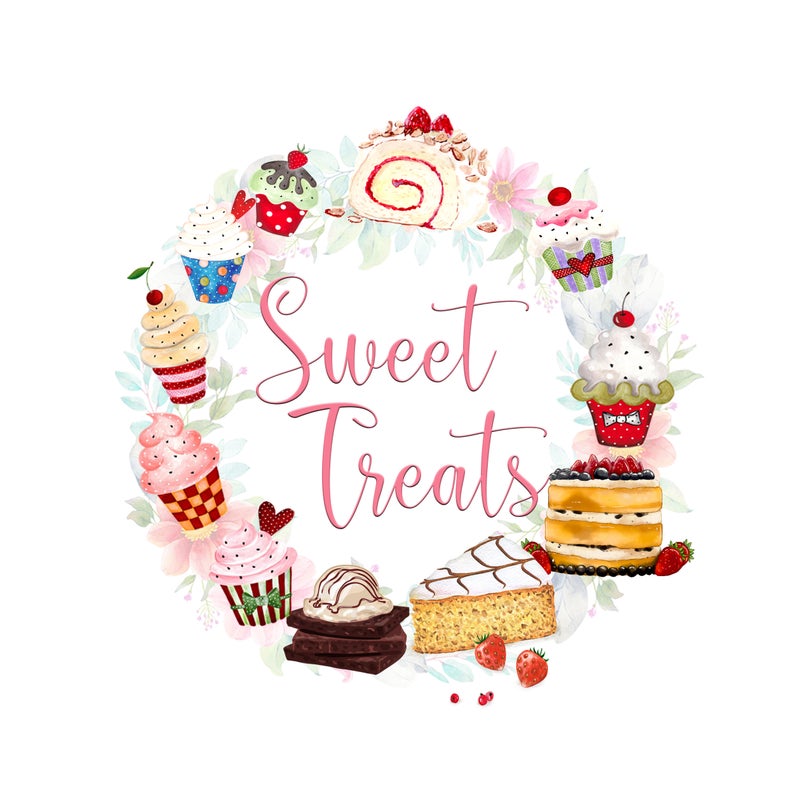 Premade logo design floral. Cookies clipart pastry