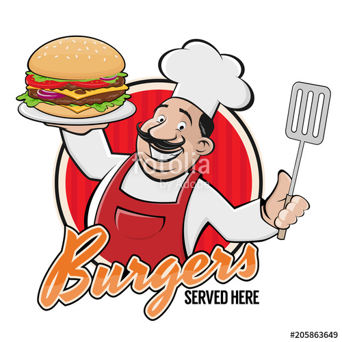 Happy serving a delicious. Cooking clipart burger chef