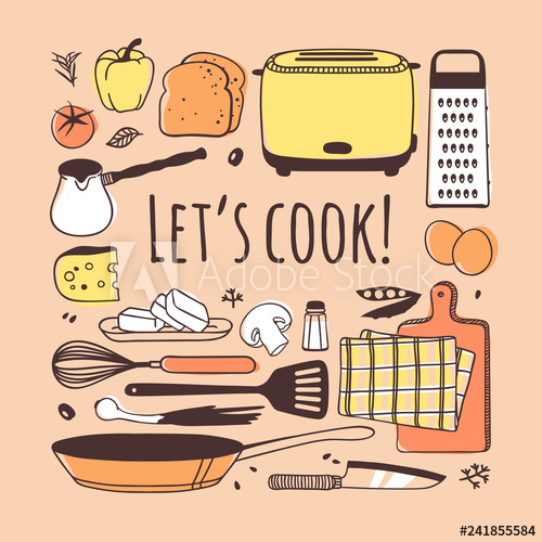 Cooking clipart kitchen work. Hand drawn illustration tools