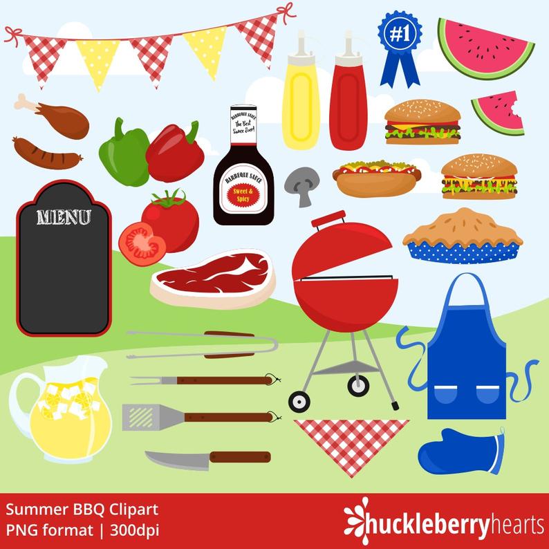 Bbq hamburgers summer picnic. Grill clipart party cookout
