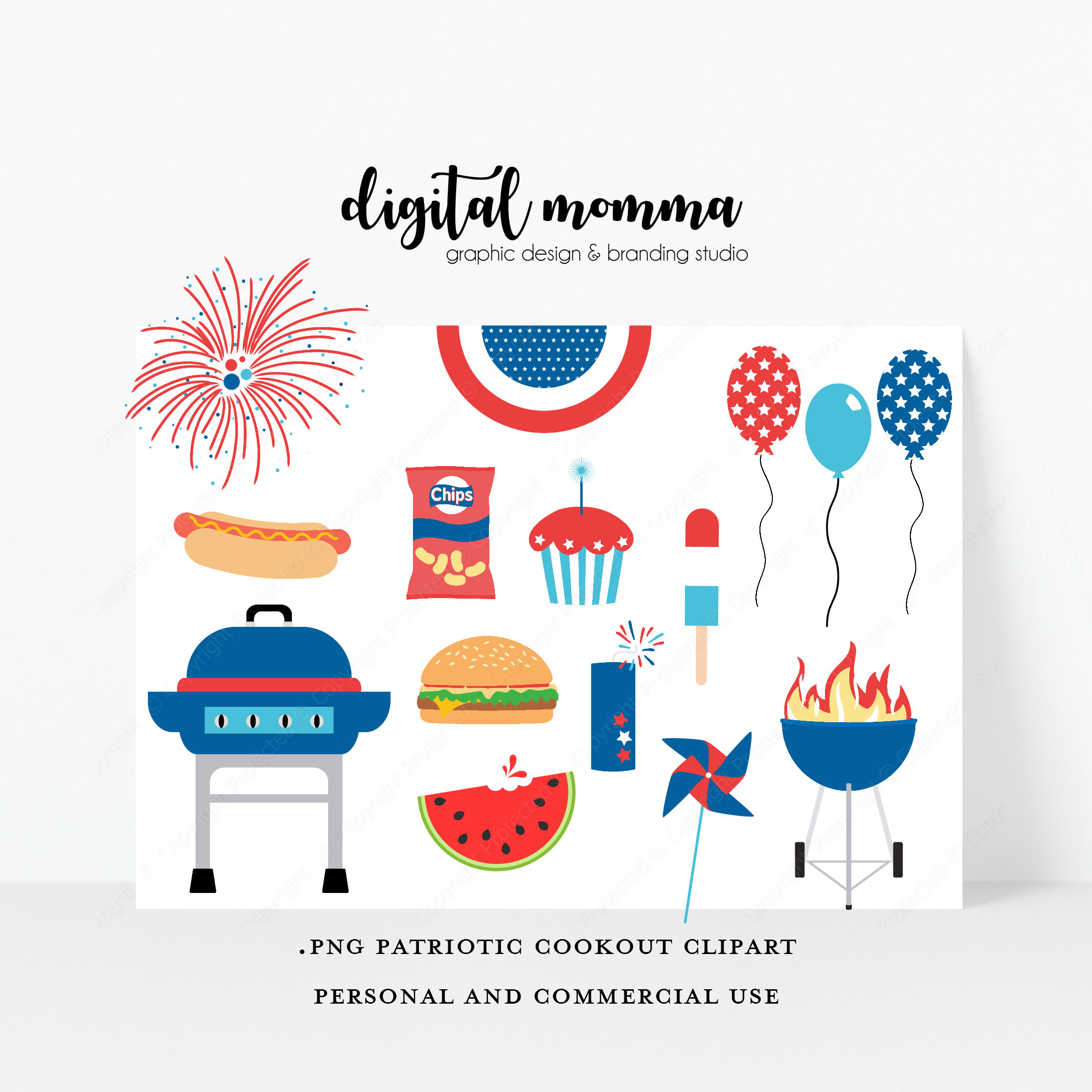 Patriotic set july th. Cookout clipart work