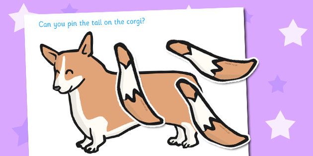 Puppy birthday partys queen. Corgi clipart pin the tail on