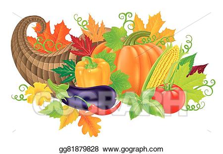 Harvest clipart cornucopia. Vector illustration stock clip