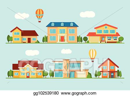 Cottage clipart townhouse. Vector illustration set of