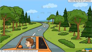 A woman driving car. Country clipart small road