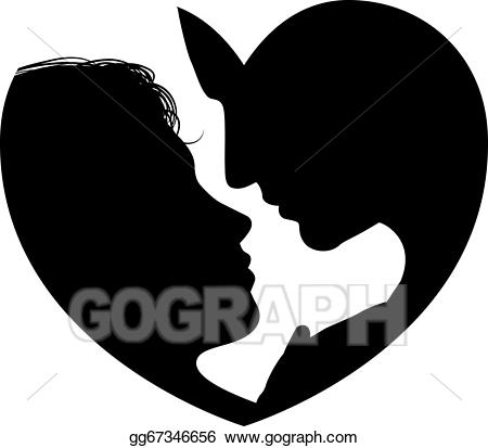 Vector art faces silhouette. Couple clipart heart