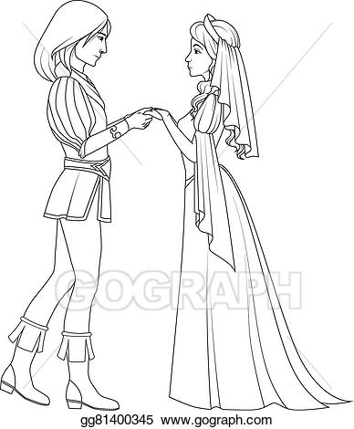 Medieval clipart couple. Eps illustration coloring book