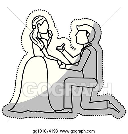 Vector art wedding proposal. Couple clipart outline