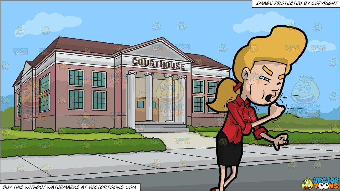 A woman coughing out. Courthouse clipart animated